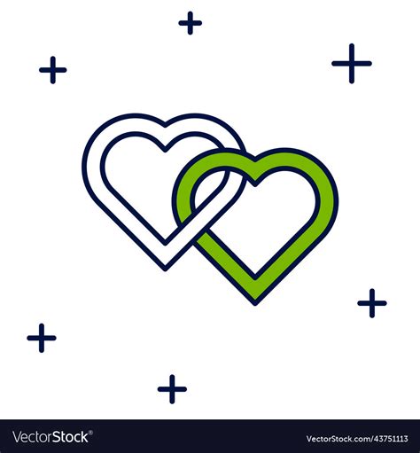 Filled Outline Two Linked Hearts Icon Isolated Vector Image