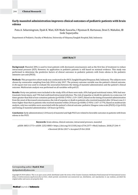 early mannitol administration improves clinical outcomes