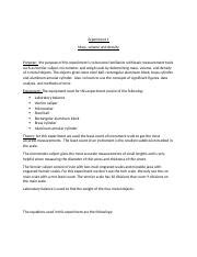 Exp Docx Experiment Mass Volume And Density Purpose The Purpose