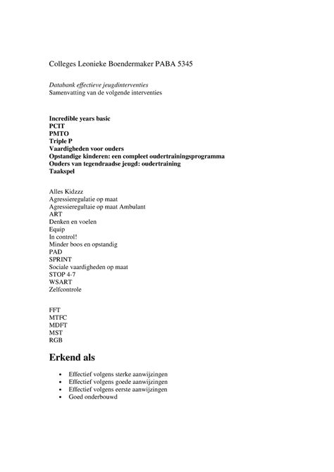 Samenvatting Kwaliteit En Effectiviteit Vd Jeugdzorg Colleges