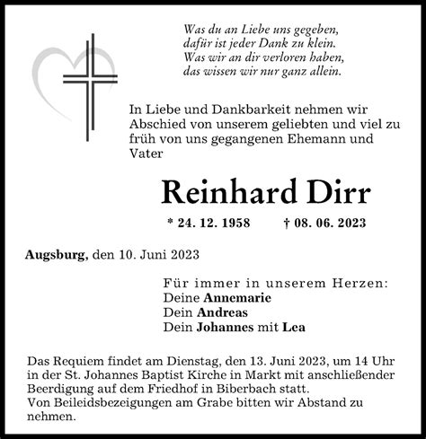 Traueranzeigen Von Reinhard Dirr Augsburger Allgemeine Zeitung