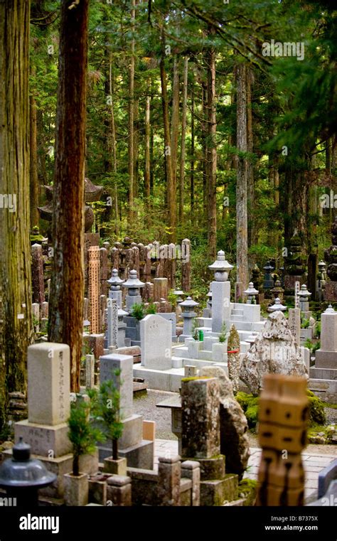 Lápidas en el cementerio Okunoin en el Monte Koya en Koyasan Wakayama