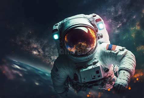 Close Up Of An Astronaut Floating In Outer Space Generative Ai Stock