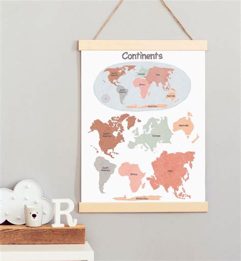 Kids World Map Printable Continents Educational Poster Pastel - Etsy