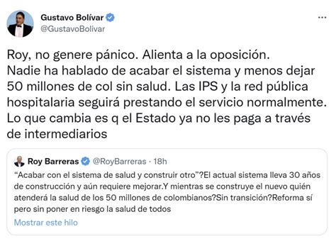 Gustavo Bolívar Acusó A Roy Barreras De Alentar A La Oposición Por