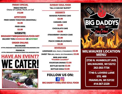 Menu At Big Daddys Bbq And Soul Food Milwaukee W Capitol Dr