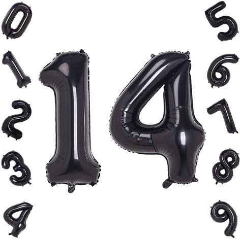 Black Number 14 Balloons,40 Inch Birthday Number Balloon Party ...