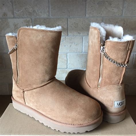 Ugg Classic Short Sparkle Zip Chain Chestnut Suede Winter Boots Size 6 Womens Ebay