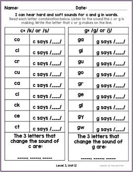 Third Grade Phonics Level Unit Soft C And Soft G Sound Alike Words