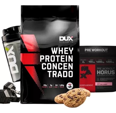 Combo Whey Dux 1800kg Pré Treino Horus Max Coqueteleira Frete grátis