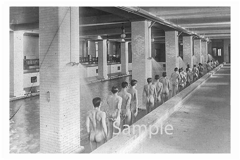 Vintage Photo Reprint Of Handsome Nude Men Showering Together Etsy