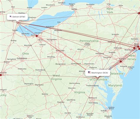 All Flight Routes From Detroit To Washington Dtw To Dca Flight Routes