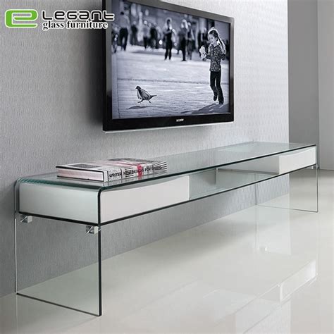 Contemporary Clear Glass Tv Stand With High Gloss White Painting Drawers Tv Stand And Tv Table