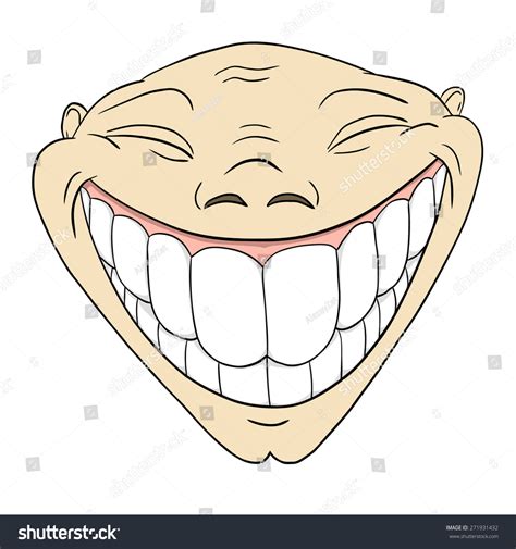 Cartoon Grotesque Funny Face With Big Toothy Smile Isolated On White