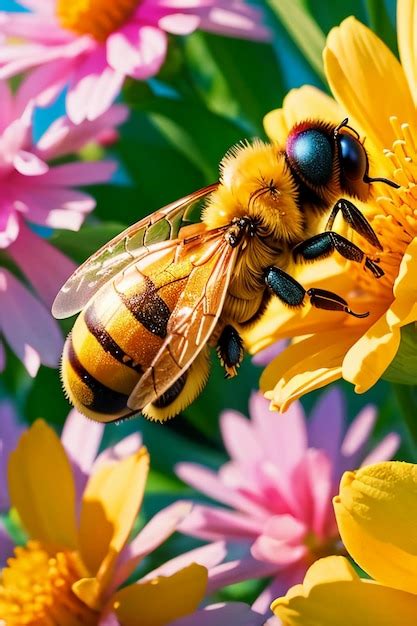 Las Abejas Trabajadoras Recolectan N Ctar En Los P Talos De Las Flores