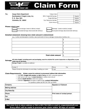 Southeastern Freight Claim Form Fill Online Printable Fillable