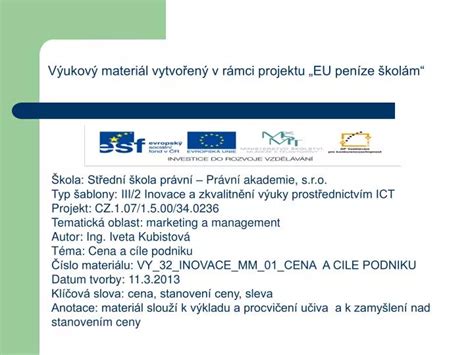 PPT VÃ½ukovÃ½ materiÃl vytvoÅenÃ½ v rÃmci projektu âžEU penÃze Å