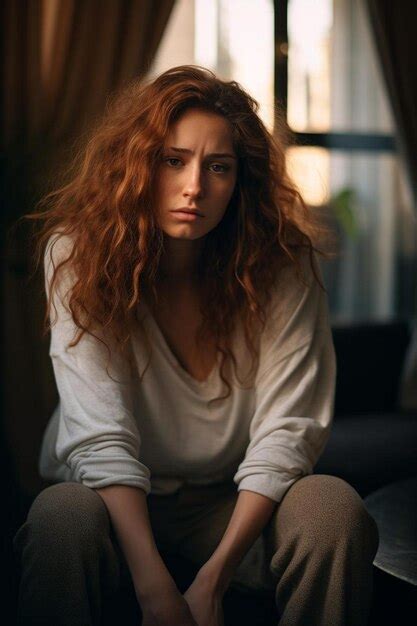 Premium Photo A Woman With Red Hair Sitting On A Couch