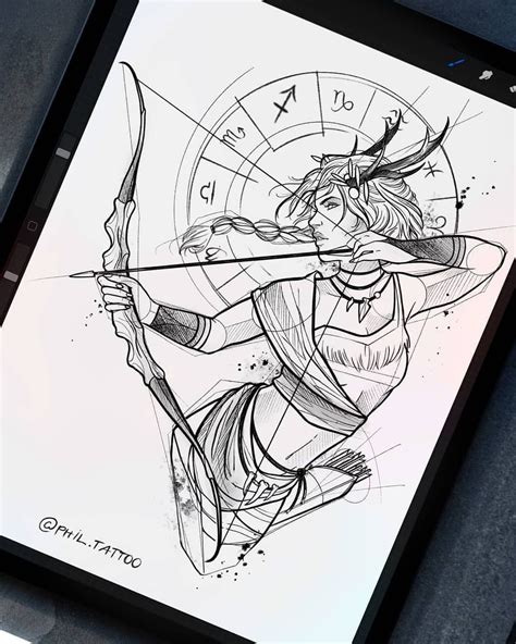 Sketch For A Tattoo A Sagittarius Girl On The Theme Of The Signs Of