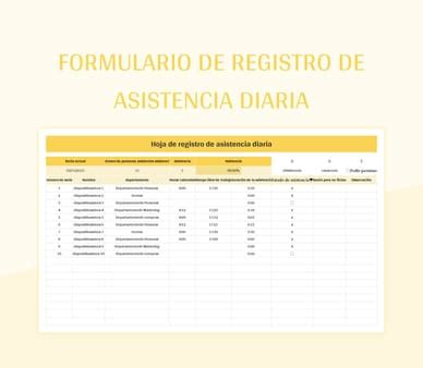 Plantilla De Excel Formulario De Registro De Asistencia Diaria Y Hoja