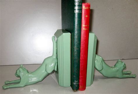 Frankart Sarsaparilla Cats Up Down Bookends Art Deco Moderne Greenie