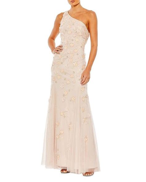 Mac Duggal Floral Appliqué One Shoulder Gown In White Lyst