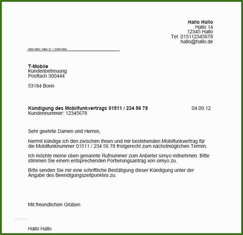 003 Vorlage Kündigung T Mobile Vertrag T Mobile Kündigung Vorlage Fax