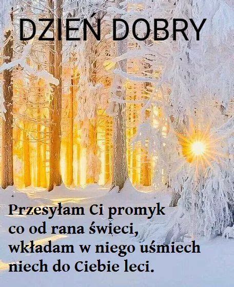 A Snowy Forest With Trees Covered In Snow And The Words Przesyam Ci