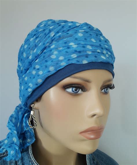 Couvre chef dété chapeau turban enveloppé bandeau 2 parties bleus sage