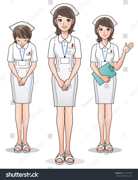 Set Of Young Cute Nurse Welcoming With A Smile, Guiding Information ...