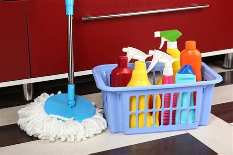 Premium Photo | Different tools for cleaning in kitchen