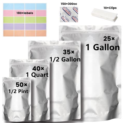 Goxteam Pack Mylar Food Storage Bags With Oxygen Absorbers Labels