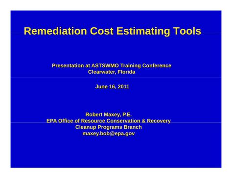 Pdf Remediation Cost Estimating Toolsremediation Estimating Tools