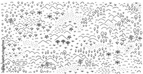 Fictional forest map sketch. Editable outline. Vector line. Stock ...