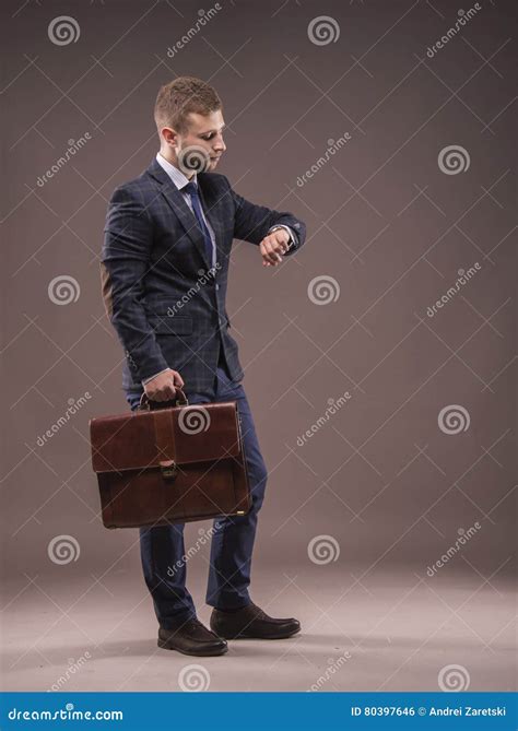 The Elegant Man In A Suit With A Briefcase Stock Photo Image Of