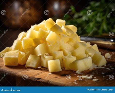 Diced Boiled Potato Pile Chopped Potatoes Cooked Cubed Potato On