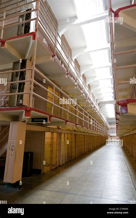 Prison cells in 'Broadway' in main cellhouse at Alcatraz Prison ...