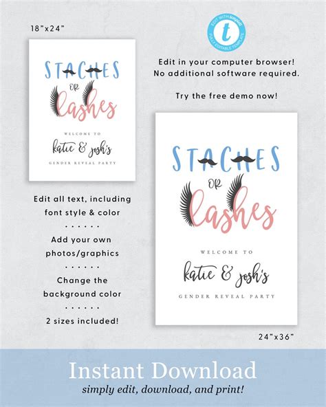 Staches Or Lashes Gender Reveal Party Welcome Sign Gender Etsy