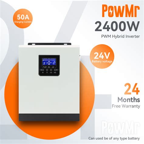 Powmr 3kva 2400w Hybrid Solar Inverter 30 80voc Pv Input Pure Sine Wave Inverter Built In 50a