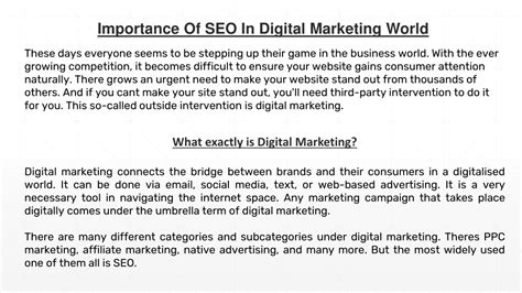 Ppt Importance Of Seo In Digital Marketing World Powerpoint