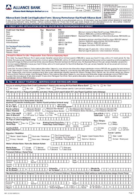 Pdf Alliance Bank Credit Card Application Form Borang Permohonan Kad Kredit Alliance Bank