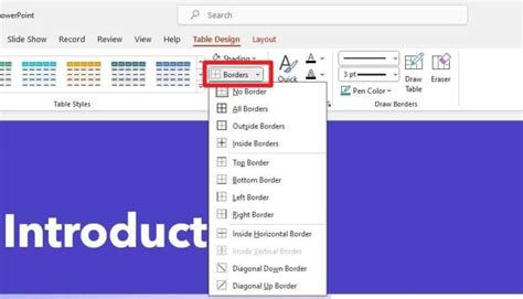 how to change table border color in powerpoint
