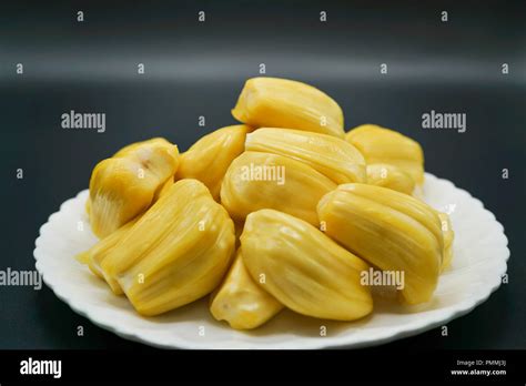 Fresh Jackfruit Slices On A White Plate Sweet Yellow Jackfruit Ripe