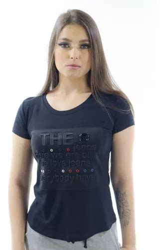 Camiseta T Shirt Feminina Manga Curta Com Aplicação 3d Ilhós