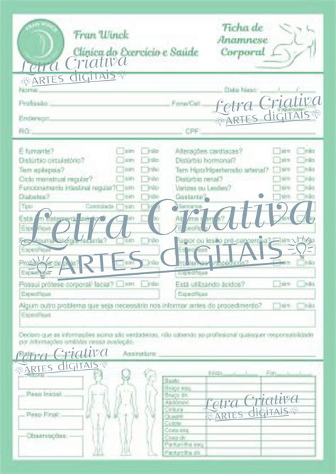 Ficha Anamnese Corporal Est Tica Arte Imprimir No Elo Letra Criativa