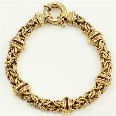 Vintage Sterling Vermeil Byzantine Bracelet With Rubies 1980s Gold