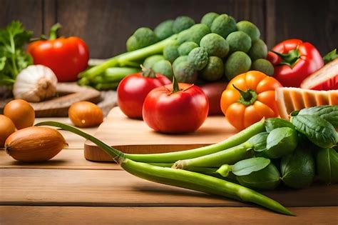 Una Variedad De Vegetales Que Incluyen Br Coli Tomates Y Pepinos