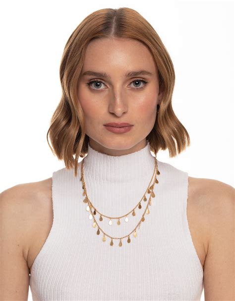 Worn Gold Multi Disc Drop 2 Layer Necklace Lovisa