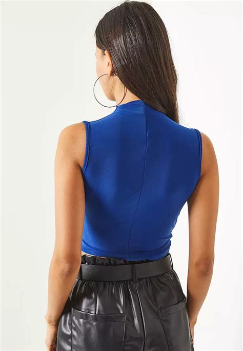 Buy Olalook Mock Neck Ruched Crop Top Online Zalora Malaysia