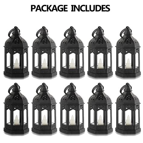 Sziqiqi Mini Lanterns Decorative for Centerpiece: 10pcs Hanging Small Black Lantern Bulk with ...